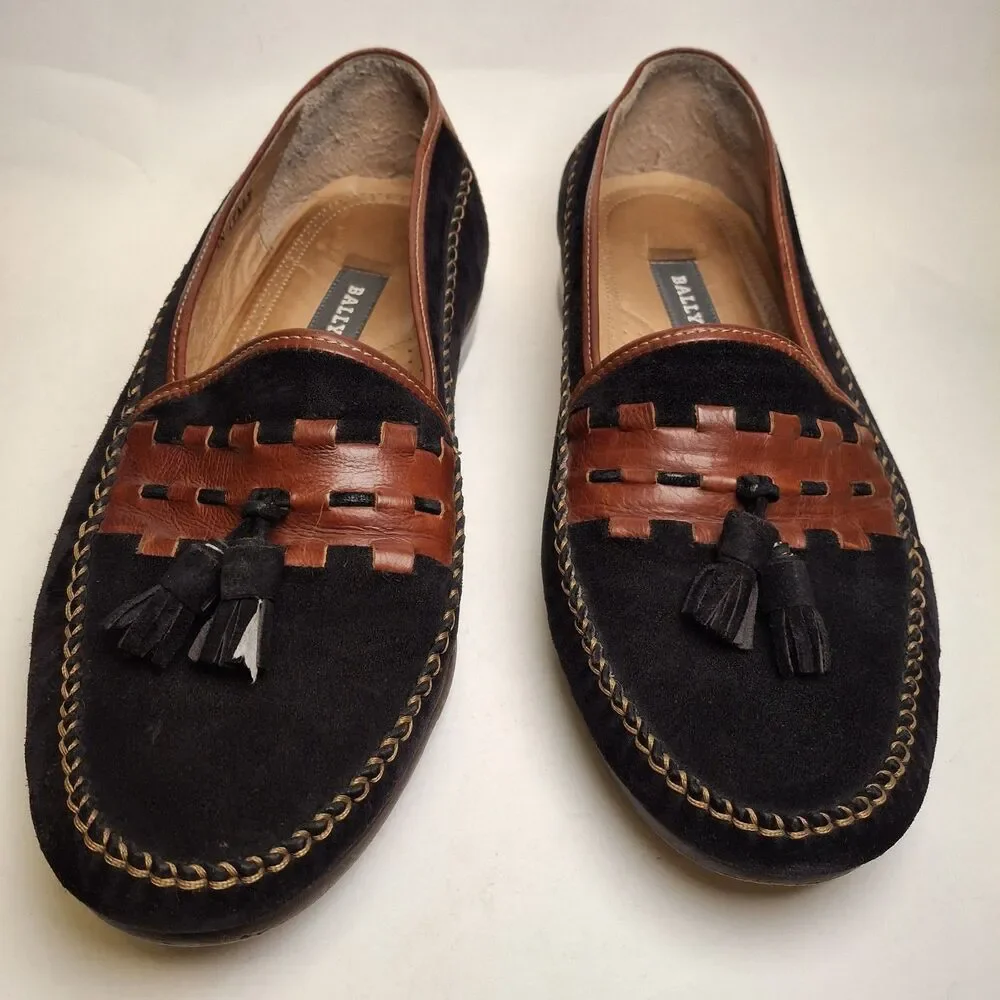 Ballys Marcello Tassel Loafer Men 10W ITALY Brown Black Suede Leather Old Money